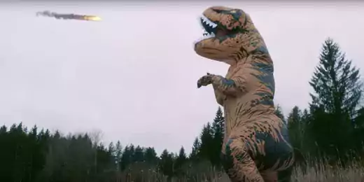 Dinosaurier-Clip Dinosaurier läuft vor Meteroiten davon