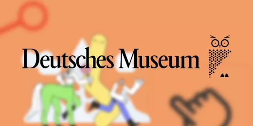 Logo des Deutschen Museums auf Hintergrundbild Logo des Deutschen Museums vor unscharf dargestellten Illustrationen im Hintergrund