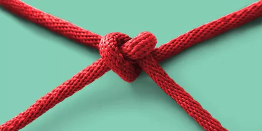 ein roter knoten der ein herz auf grünem Hintergrund bildet