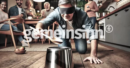 Erwachsene spielen Topfschlagen