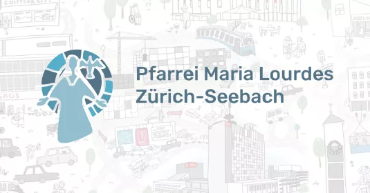 Logo des Pfarramt Maria Lourdes Zürich-Seebach mit blauem Symbol und Text