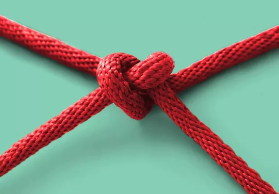 ein roter knoten der ein herz auf grünem Hintergrund bildet