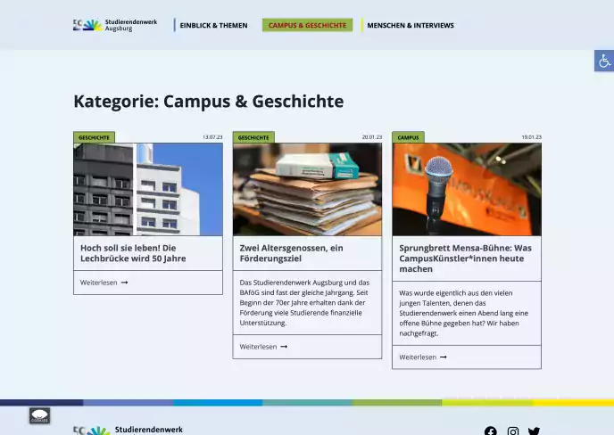 Studierenden-Werke Campus und Geschichte Webseite Ausschnitt