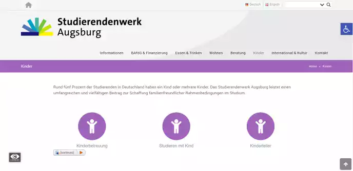 Studierendenwerk Augsburg Webdesign Webpage Kinderbetreuung – Design- und Werbeagentur elfgenpick