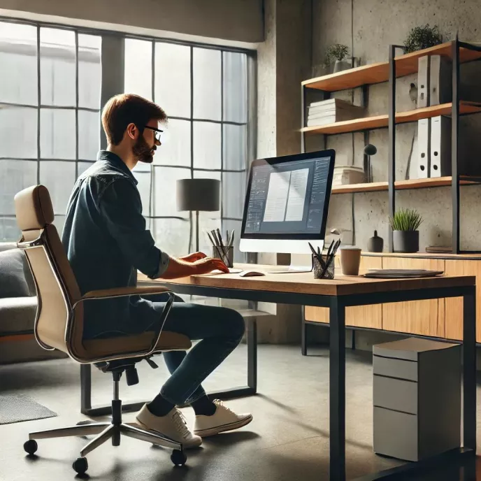 Eine Person sitzt vor seinem PC und arbeitet.