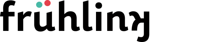 Logo mit dem schwarzen Schriftzug "frühling" und einem blauen Punkt darüber.
