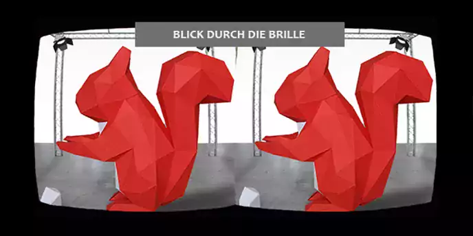 Sicht der Person mit der VR Brille 3D Eichhörnchen